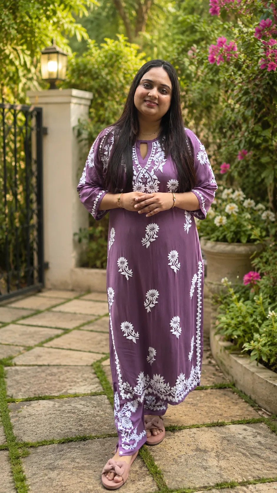 Premium Chikankari Kurti Set Dark purple