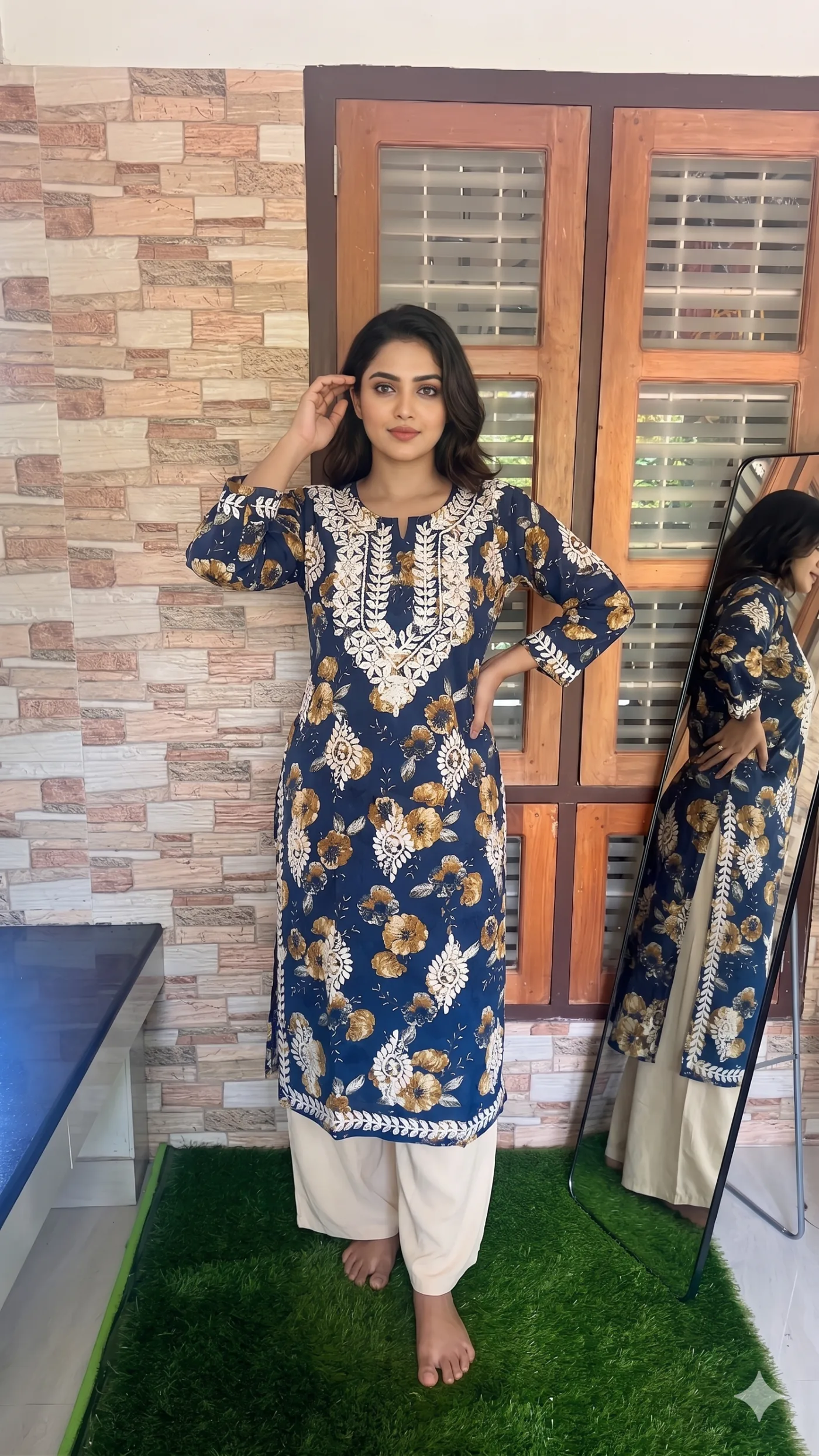 Elegant Navy Blue Chikankari Kurti