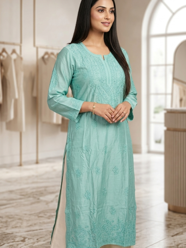 Chikankari Bakhiya (Shadow Work) Chanderi Kurta