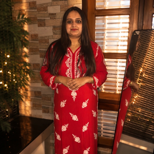 Velveta Hand-Embroidered Chikankari Rayon Co-Ord Set – Chilly Red