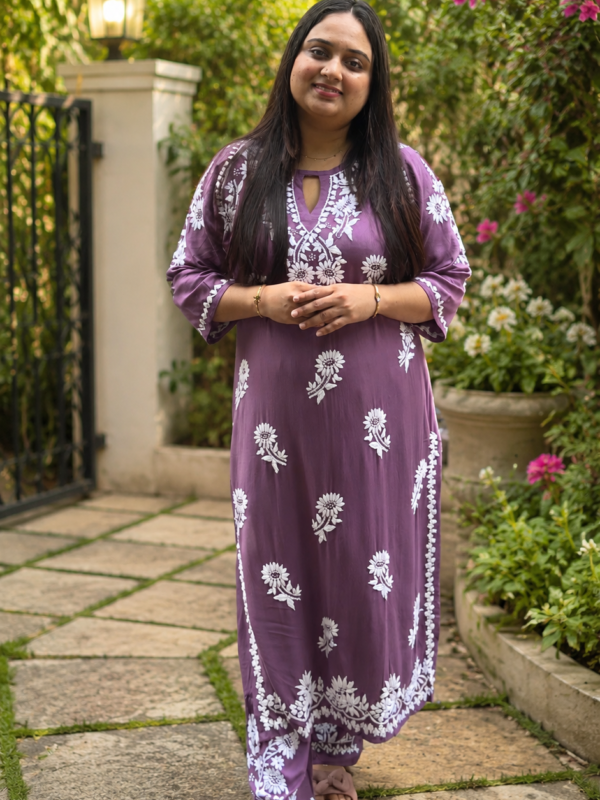Premium Chikankari Kurti Set Dark purple
