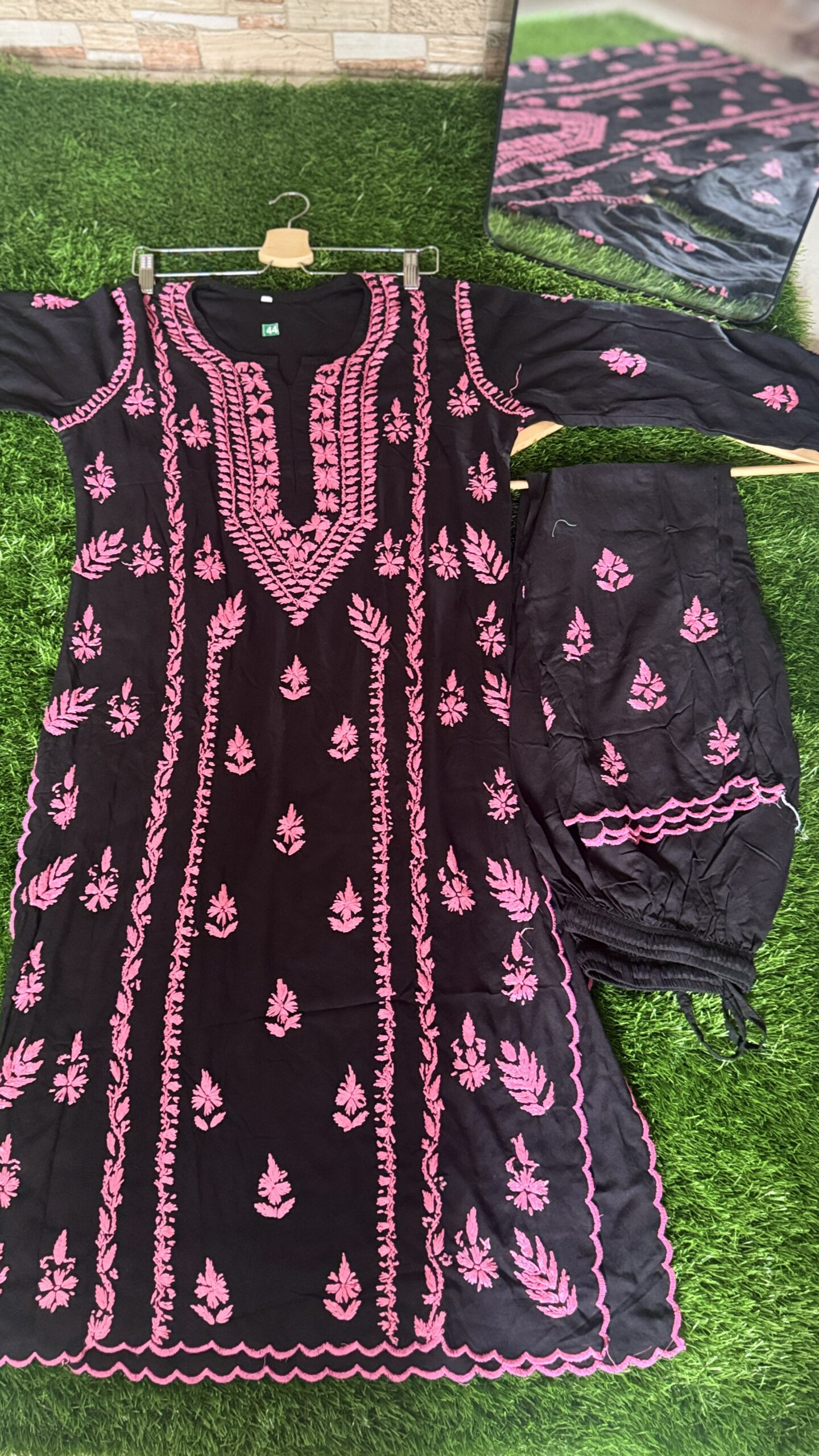 Classic Black & Pink Chikankari Rayon Co-ord Set - Image 2