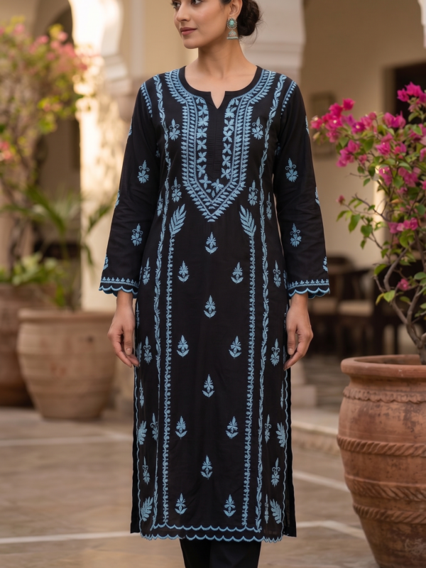 Elegant Black & Blue Chikankari Co-ord Set