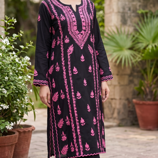 Classic Black & Pink Chikankari Rayon Co-ord Set