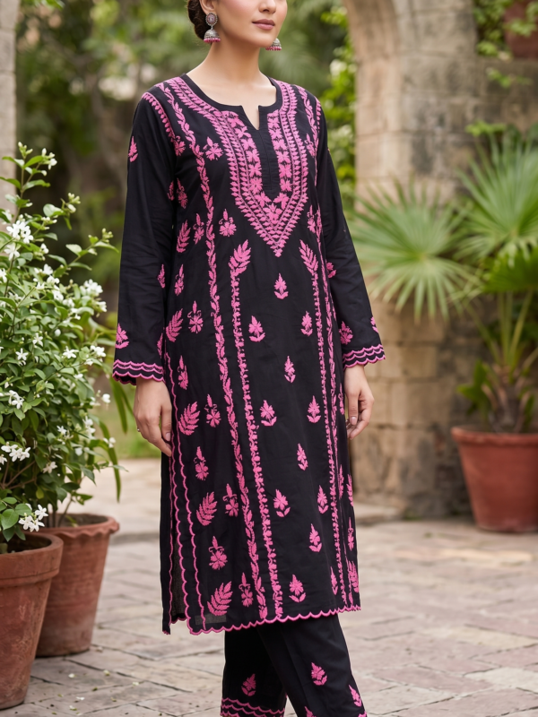 Classic Black & Pink Chikankari Rayon Co-ord Set