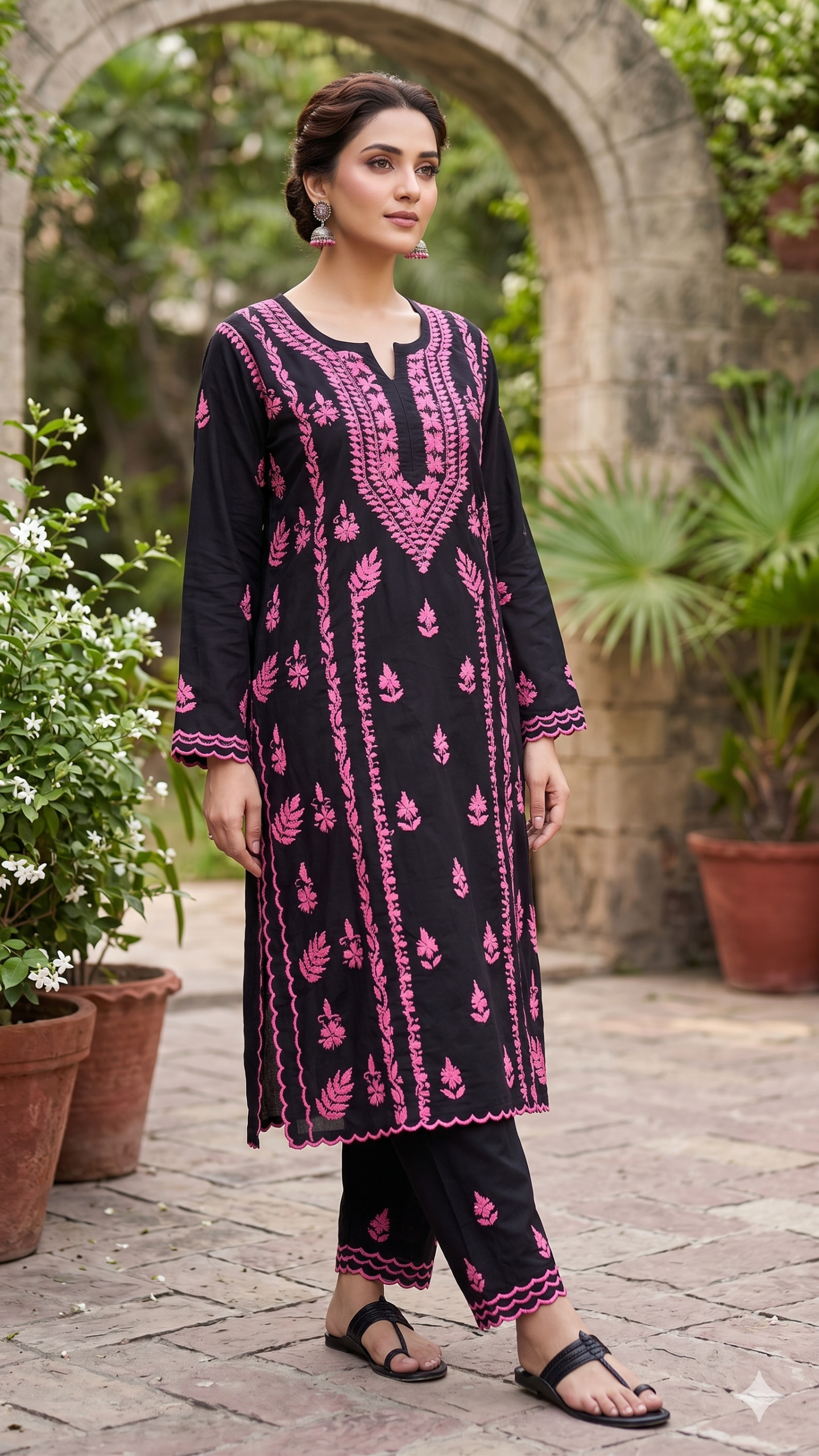 Classic Black & Pink Chikankari Rayon Co-ord Set